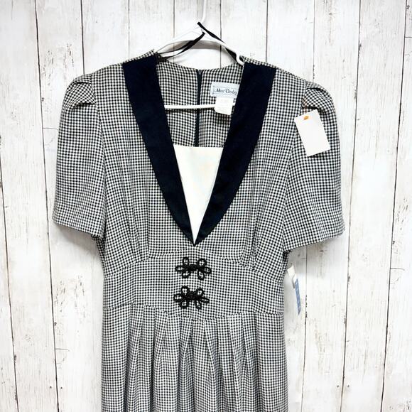 New Vintage Miss Dorby Dress Women 14 Petites Gingham V-Neck Short Sleeve Midi - Picture 1 of 10